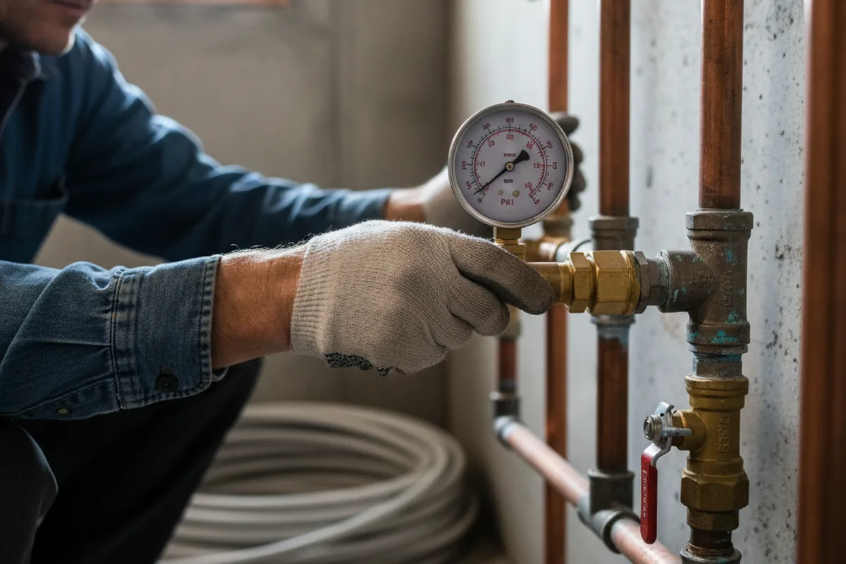 Pressure testing a repaired line during Water Line Repair in Hawley